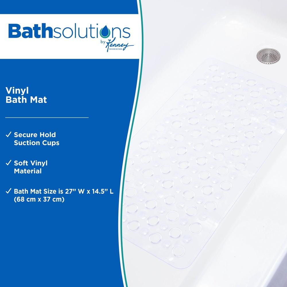 Non-Slip Vinyl Shower Bath Mat with Suction Cups Large Drain Holes Soft Touch 27x14.5 Inches Easy Clean Smooth Surface