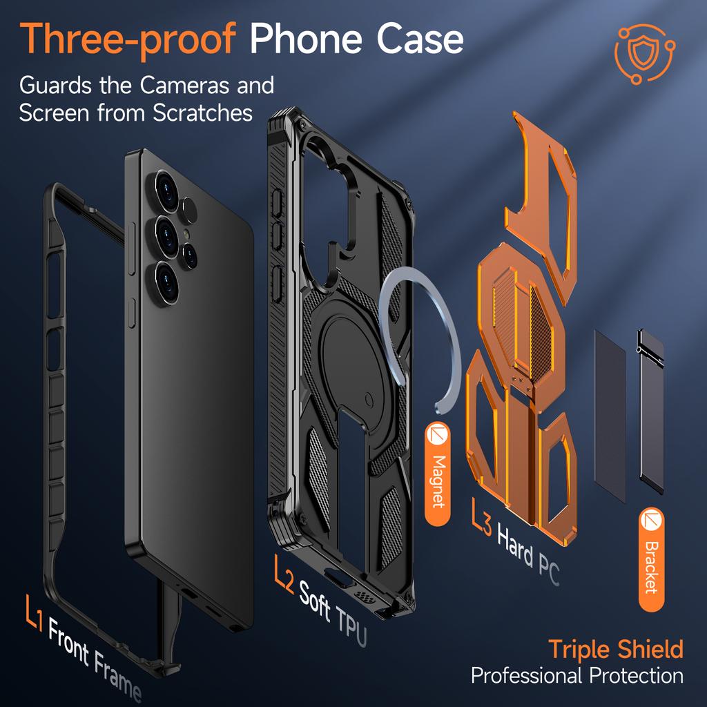 For Samsung Galaxy S25 Ultra Magnetic Case Rotating Kickstand PC + TPU Shockproof Drop-proof Phone Cover