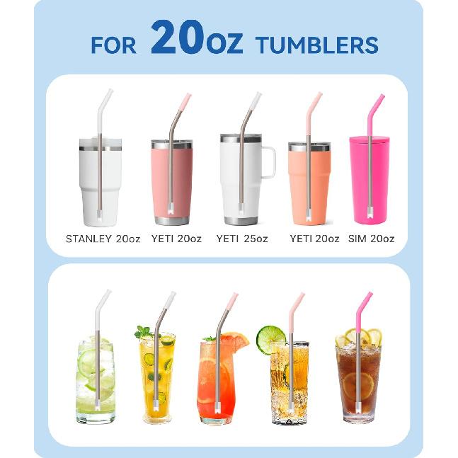 Heavy - Duty Titanium Straws 8.5" Reble for 20 Oz Tumblers | Metal Drinking Straws for All Kinds of Hot & Cold Drinks, Eco Conscious, BPA Free with
