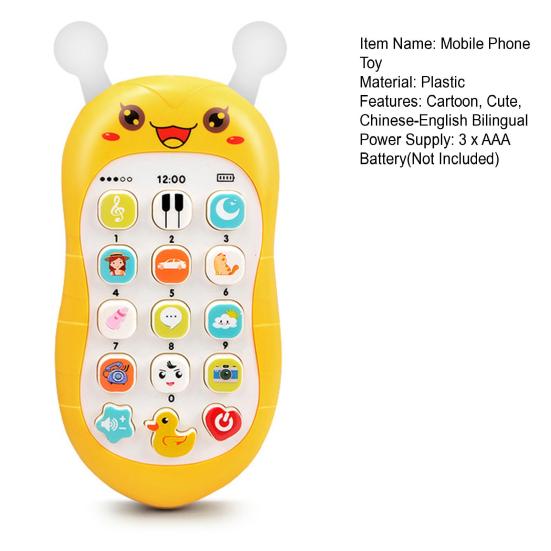 Handyspielzeug mit 15 Tasten, mit Umhängeband, Chinesisch/Englisch, zweisprachig, Silikonohren, Babytelefon, Spielzeug, Telefon, Musik, Sound, Geschichtenmaschine für das tägliche Leben