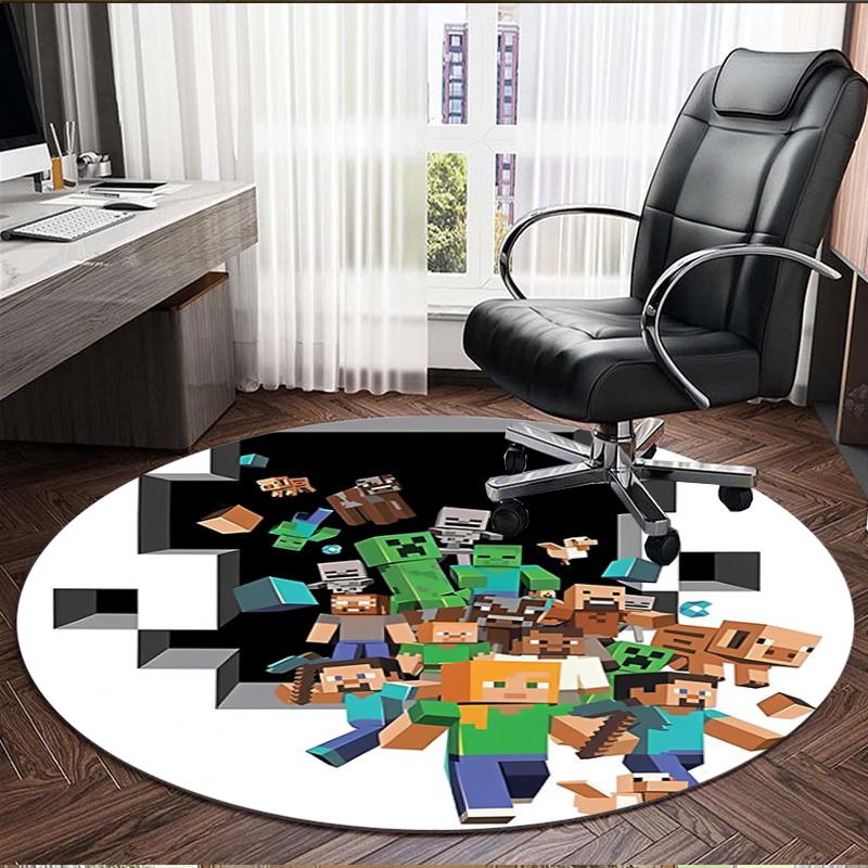 Minecraft Print Round Rug, Washable Floor Carpet, For Entryway Dorm Laundry Room Office Study, Home Decor Birthday Christmas Gift
