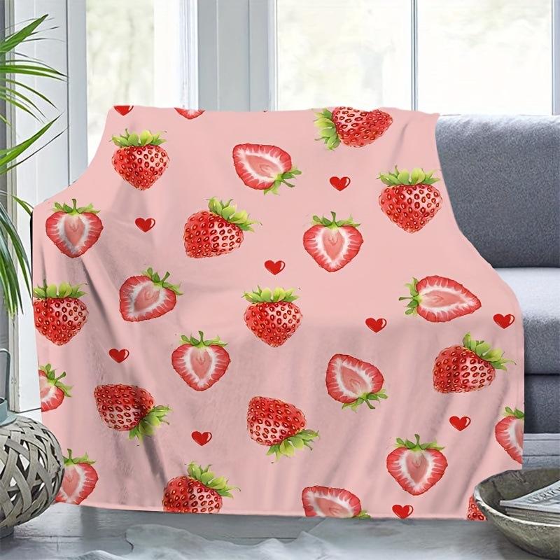 Strawberry Pattern Collection digital-printed polyester Bedroom velvet flannel cover blanket Fleece sofa cover blankets for beds