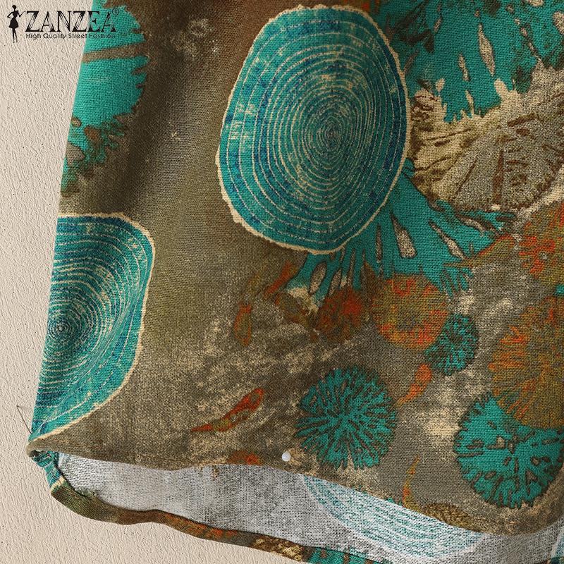 ZANZEA Womens Print Casual Round Neck Loose Half Sleeve Blouse