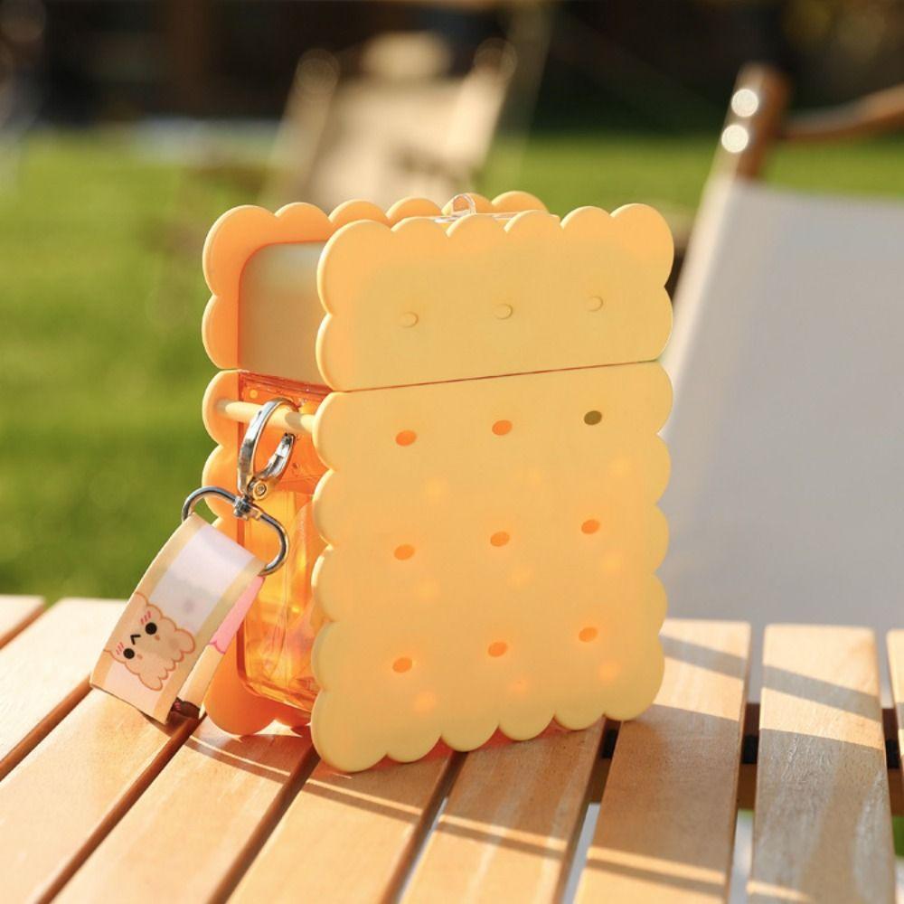 Kawaii styl láhev na vodu se slámkou 380ML Tvar sušenky Sušenka Hrnček na vodu Odolná proti pádu Nepropustná Dětská láhev na pití Cestovní