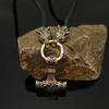 Nordic Viking Leather Necklace Crafted Hammer Celtic Wolf Head Necklace Men's Long Jewelry