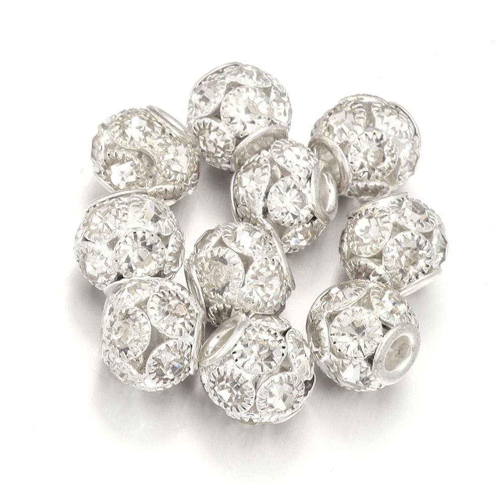 5pcs/lot Metal Beads With Colorful Rhinestones Big Hole Loose Spacer Beads For DIY Fashion Bracelet Necklace Jewelry Accessories