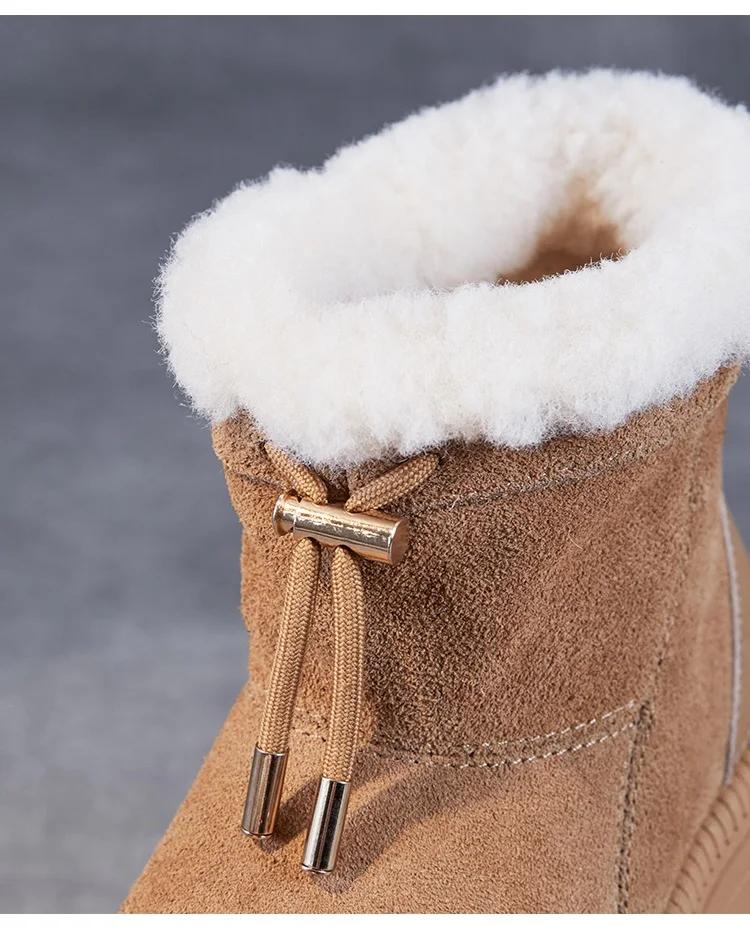 GKTINOO Women Snow Boots Quality Cow Suede Leather Round Toe Slip On Flat Platform Thick Plush Winter Warm Ankle Boots