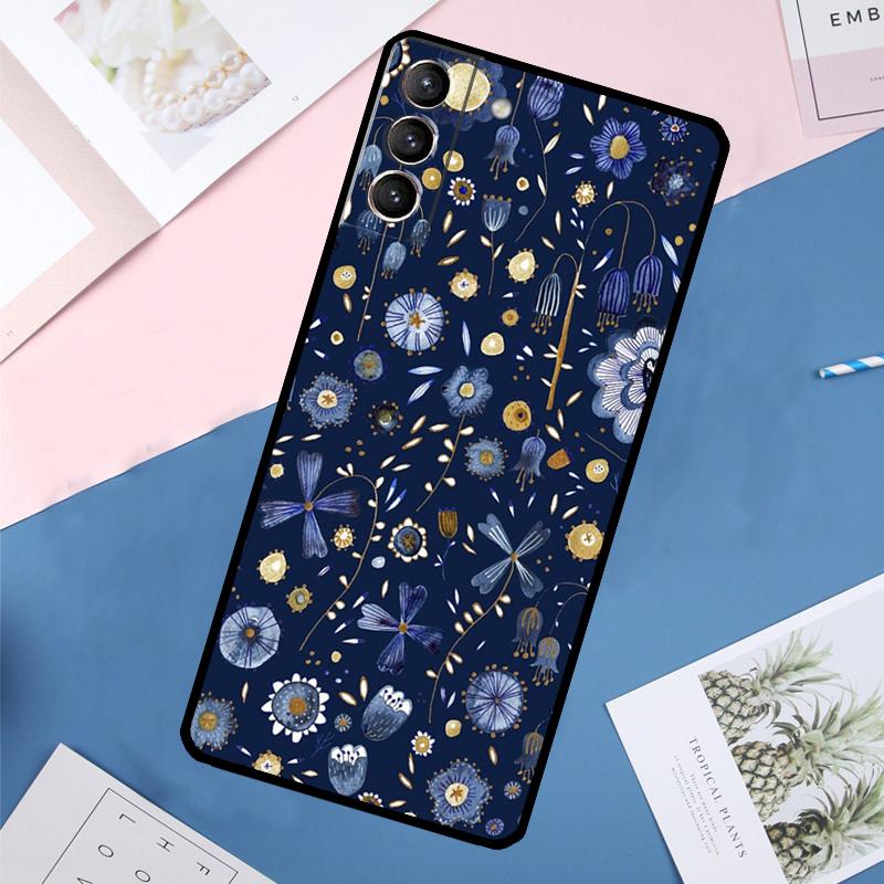 Midnight Floral Case For Samsung Galaxy S24 Ultra S20 S21 S22 S23 S25 Ultra S9 S10 Plus S25 FE Back Cover