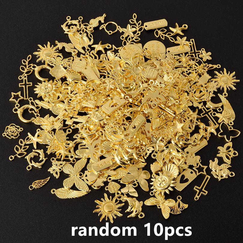 Random Mix 10/20/30/50/100pcs Alloy Metal Charm Sun Moon Star Butterfly Cross Sea Animal Pendants For Jewelry Making Accessories