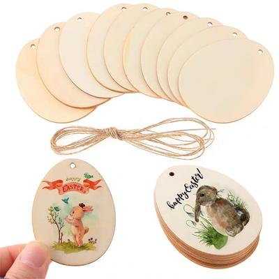 10pcs Wooden Rabbit Pendants Easter Egg Hanging Ornament For Happy Easter Home Party Decoration Kids DIY Painting Gifts Supply