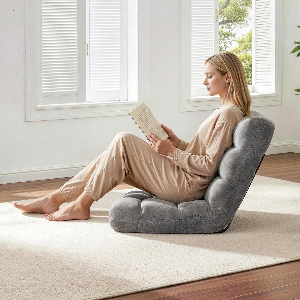 Floor Chair, 14 Adjustable Positions Folding Floor Gaming Chair with Back Support, Sturdy Metal Frame with Recycled Foam and Coral Fleece Surface,