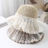 Bucket Hat Women's Summer Hat Lace Bow Straw Sun Hat Fisherman Cap Wide Brim Sunscreen Seaside Holiday Beach Accessories