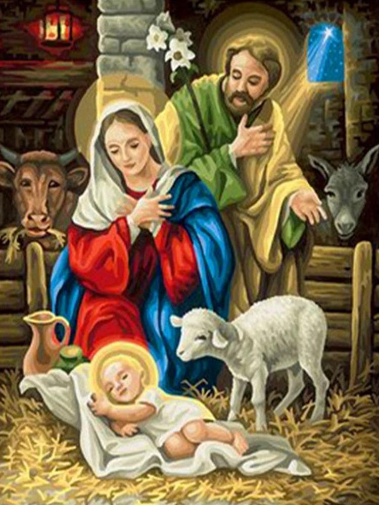 Virgin Mary and Jesus Diamond Painting 5D Diy Cross Embroidery Art Water Diamond Embroidery Religious Wall Decoration