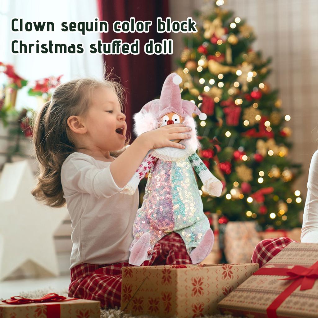 Clown Collectibles Resin Face Clown Glitter Color Blocked Christmas Puppet Clown Sitting Position