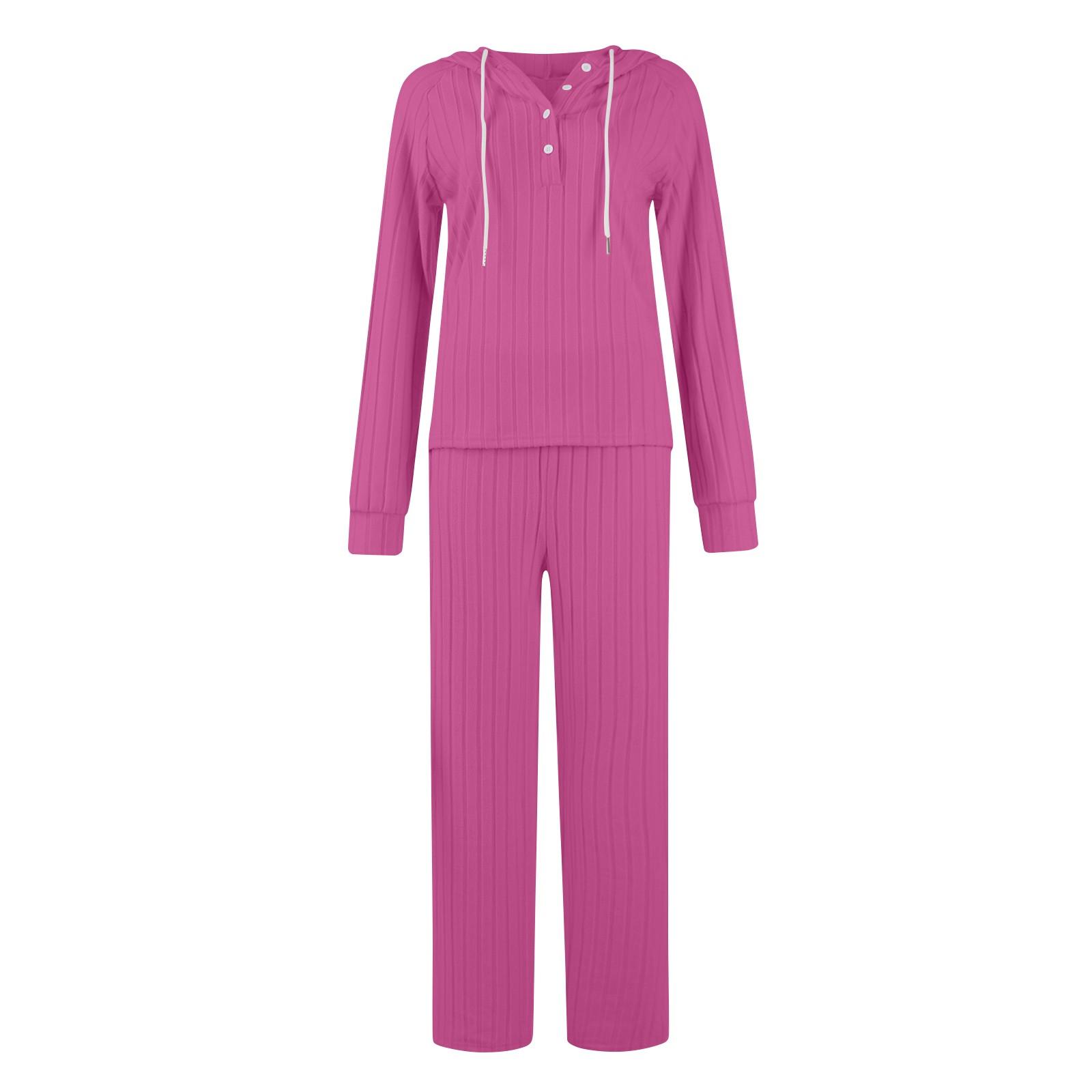 

Женская футболка с длинным рукавом и капюшоном на пуговицах, повседневные модные брюки, комплект домашней одежды XL горячий розовый