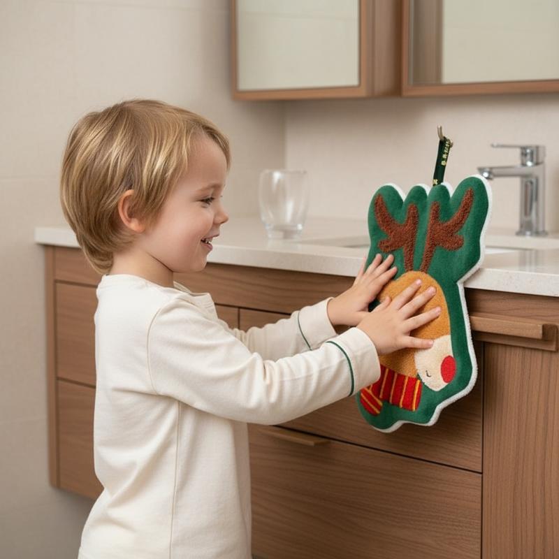 Christmas Hanging Hand Towels For Bathroom Christmas Tree Kitchen Towels With Loop Absorbent Soft Santa Gingerbread Decorative