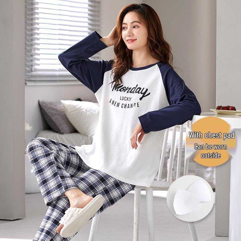 2025 Women's Long Sleeve Cotton Pajamas with Cartoon Design & Breast Pads - Versatile for Home or Outdoor Wear In Spring, Autumn, and Winter.