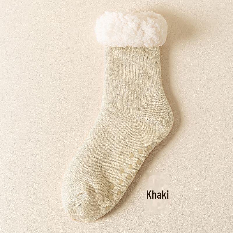 

Мужские однотонные нескользящие носки средней длины из овчины с бархатной подкладкой для тепла One Size хаки