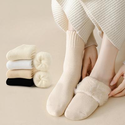 Women's Autumn and Winter Thickened Plush Snow Solid Color Long Tube Warm Home Floor Socks