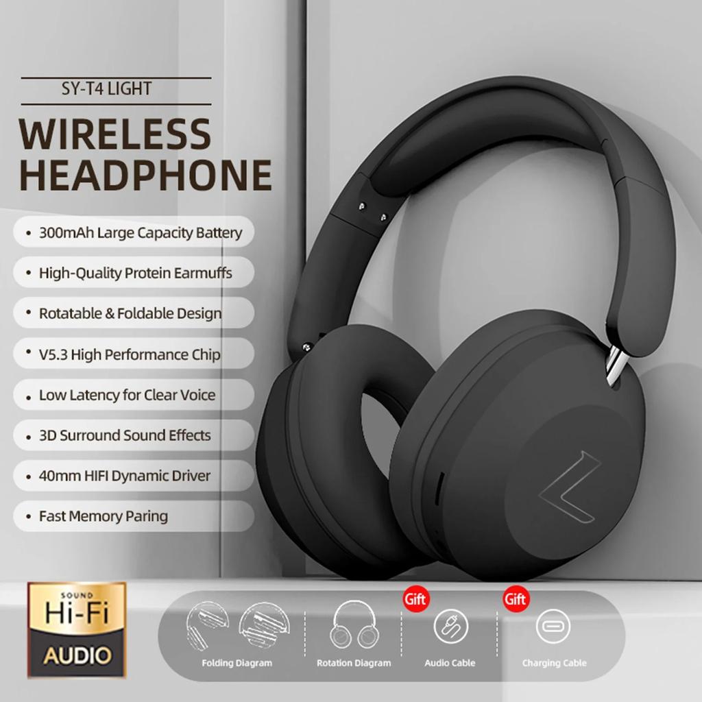 SY-T4 Wireless/Wired Over Ear Headphones Bluetooth Earphones with Microphone Deep Bass Stereo Sound Foldable Headset for Sports
