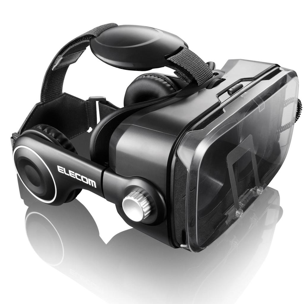 ELECOM 3D VR Goggles with Head Mount, Black, P-VRGEH01BK, with Clear Cover for Unobstructed Camera Lens