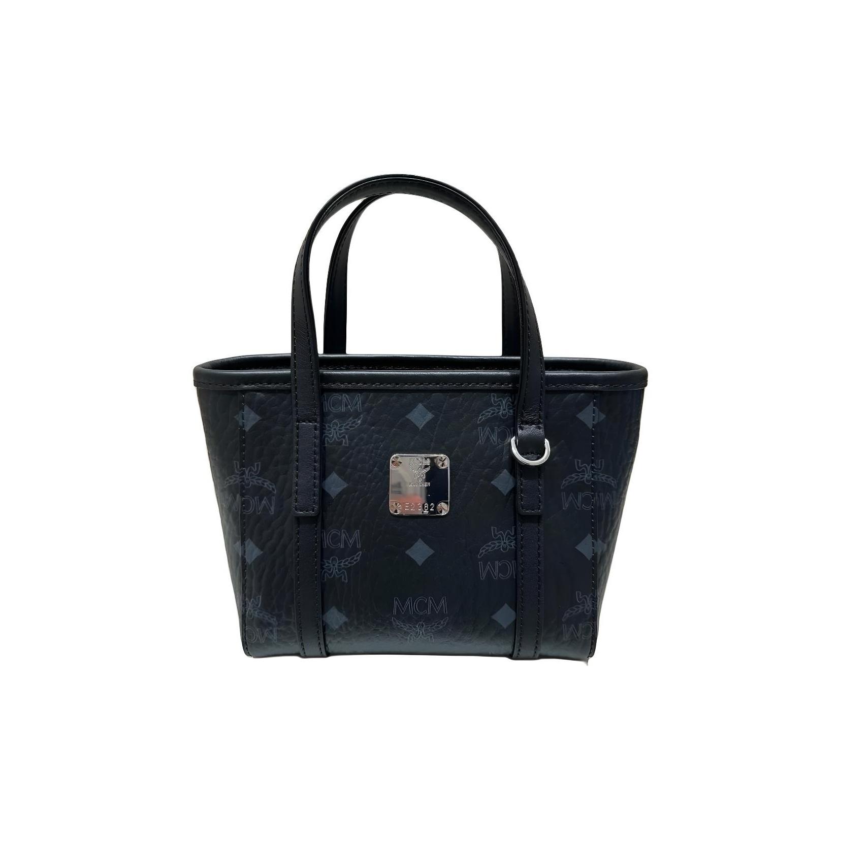 

MCM Logo Zip Closure Faux Leather Tote Shopping Bag Mini Women Tote Bags Black MWPFSMT03BK001 Basic Set (Bag+Dust Bag)