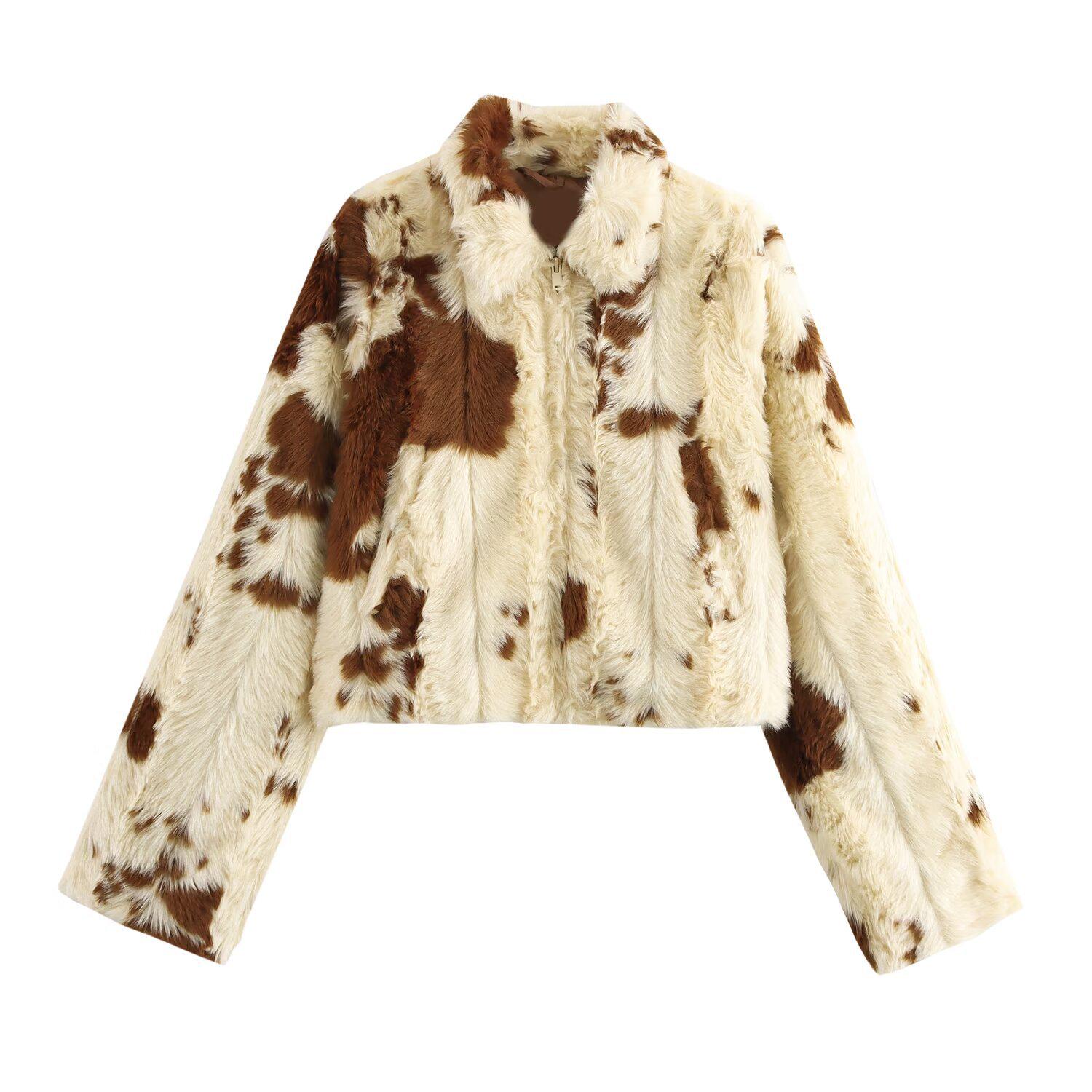 

2024 Autumn/Winter Women s Animal Print Faux Fur Coat M