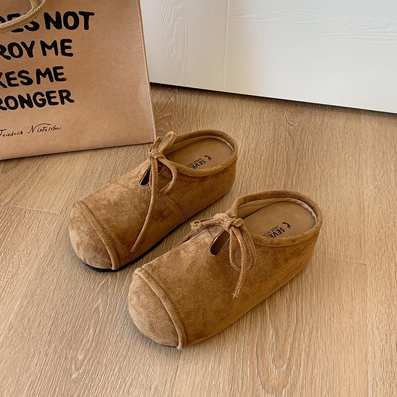

Retro Mori bag head half slippers women s outer wear 2025 autumn new college style versatile lace-up lazy boken shoes 35 верблюд
