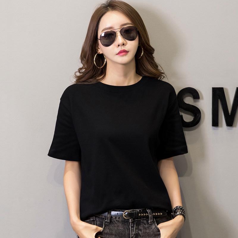 

Унисекс Футболка из белого хлопка свободного кроя в корейском стиле - Летняя одежда с коротким рукавом для студентов и пар Extra Large чёрный