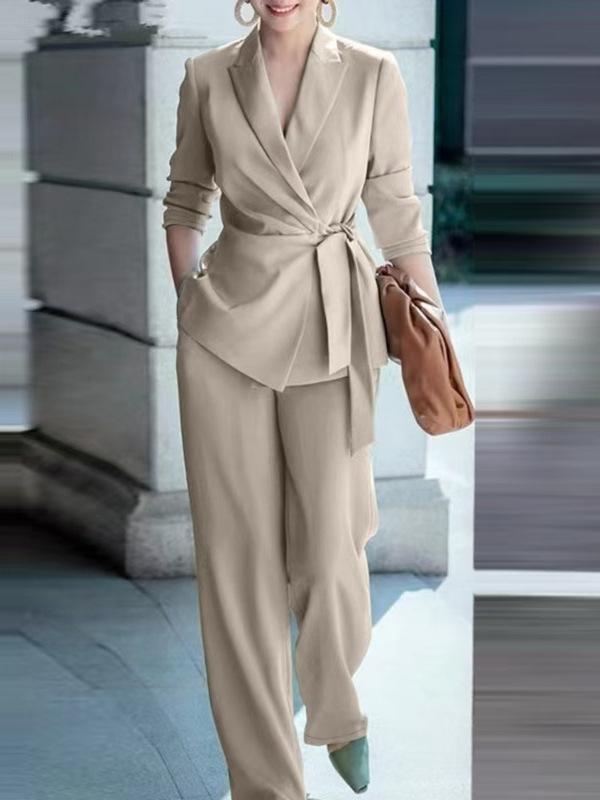 Elegante Completo da Donna Monocolore con Laccetti: Set Due Pezzi Moda Autunno 2026 - Top e Pantaloni