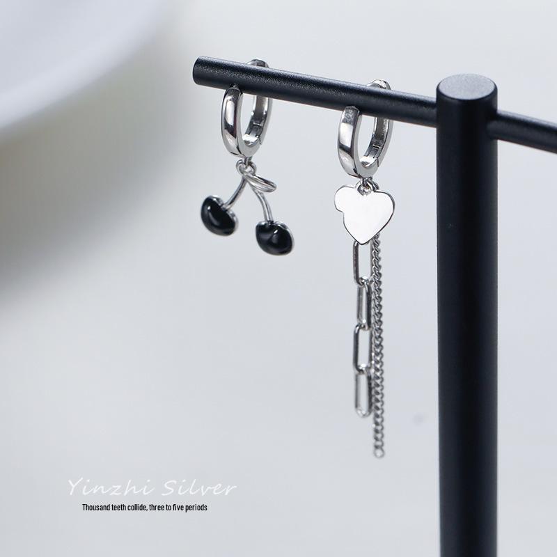 Chic Cherry Tassel Earrings: Heart-Stud Design for Trendy Women