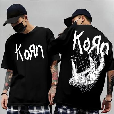 Korn Follow The Leader Cotton Printed T-Shirt Double-Sided Metal Band Tee Men's and Women's Oversize Couple Tee Tops