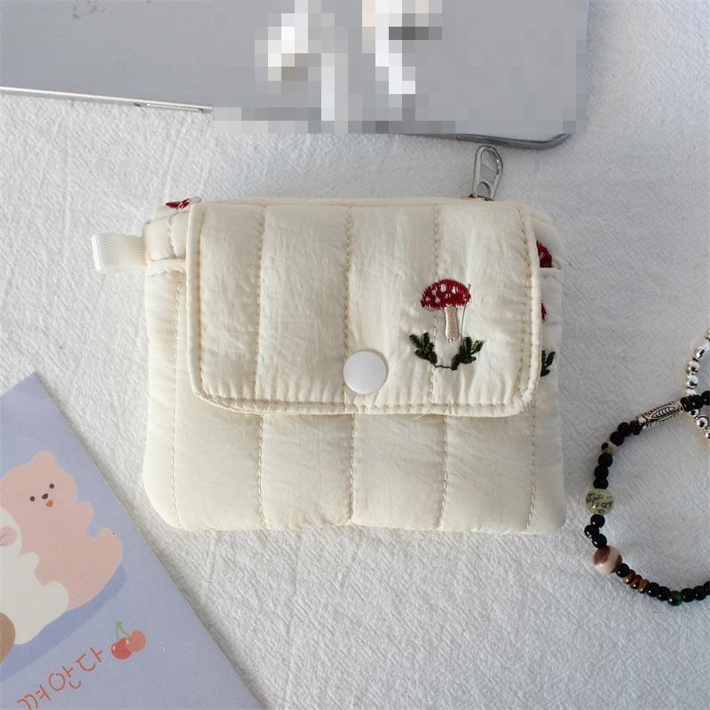 Cute Style Quilted Card Case  ID Case  Multi-function Flip Snap Storage Bag  Portable Coin Purse  Bluetooth Headset Bag