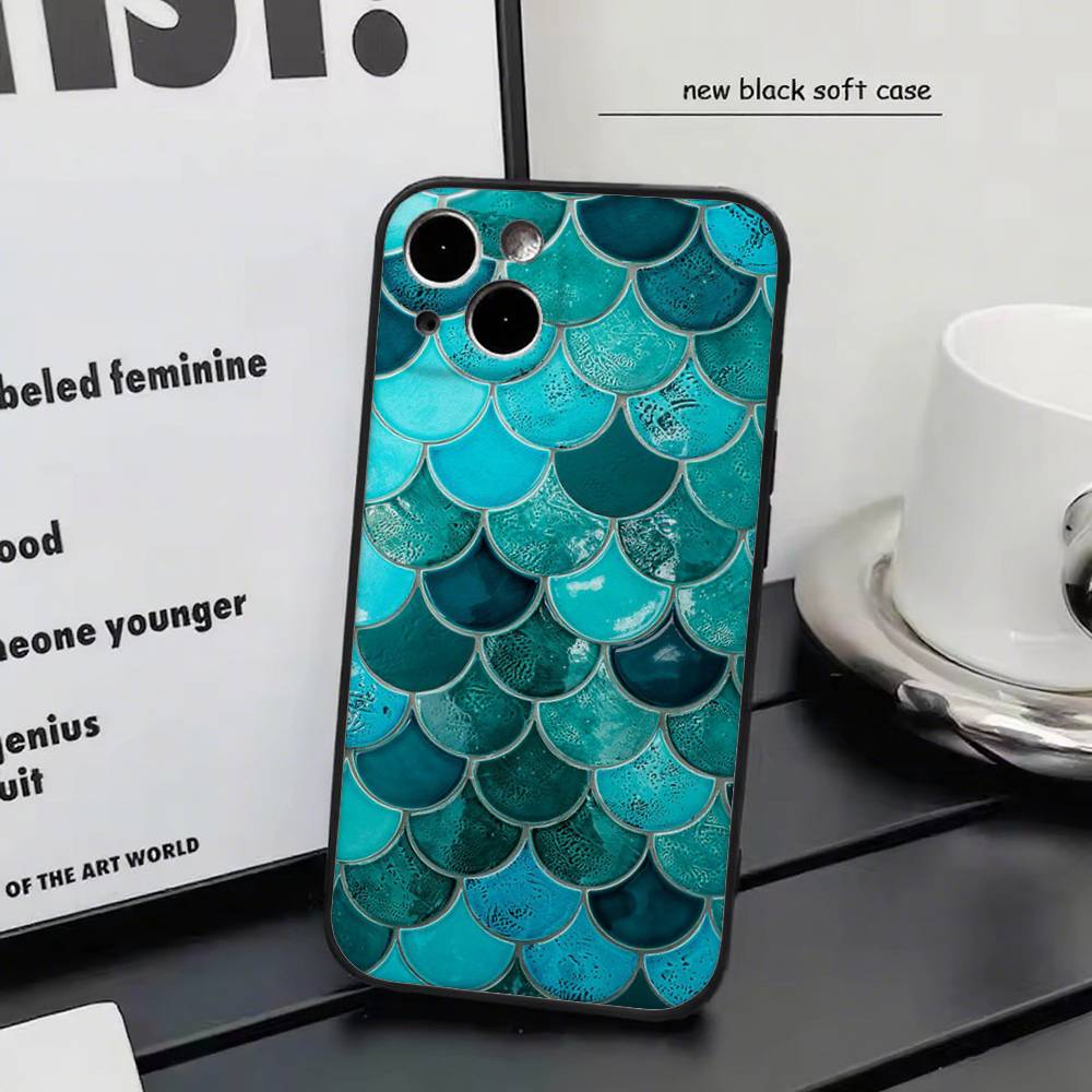 Mermaid Scale for iPhone 15 16 14 Plus 13 12 11 17 Pro Max 17 Air Black Soft Phone Cover