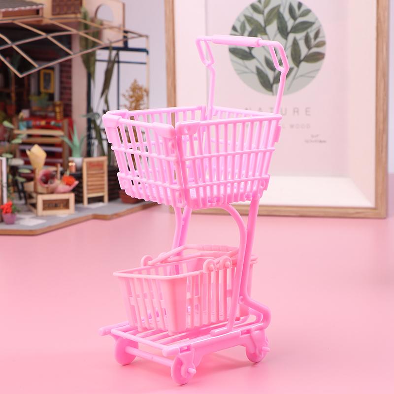 1/12 Dollhouse Mini Shopping Cart Supermarket Shopping Basket Model Dollhouse Supermarket Decoration Accessory Pretend Play Toy