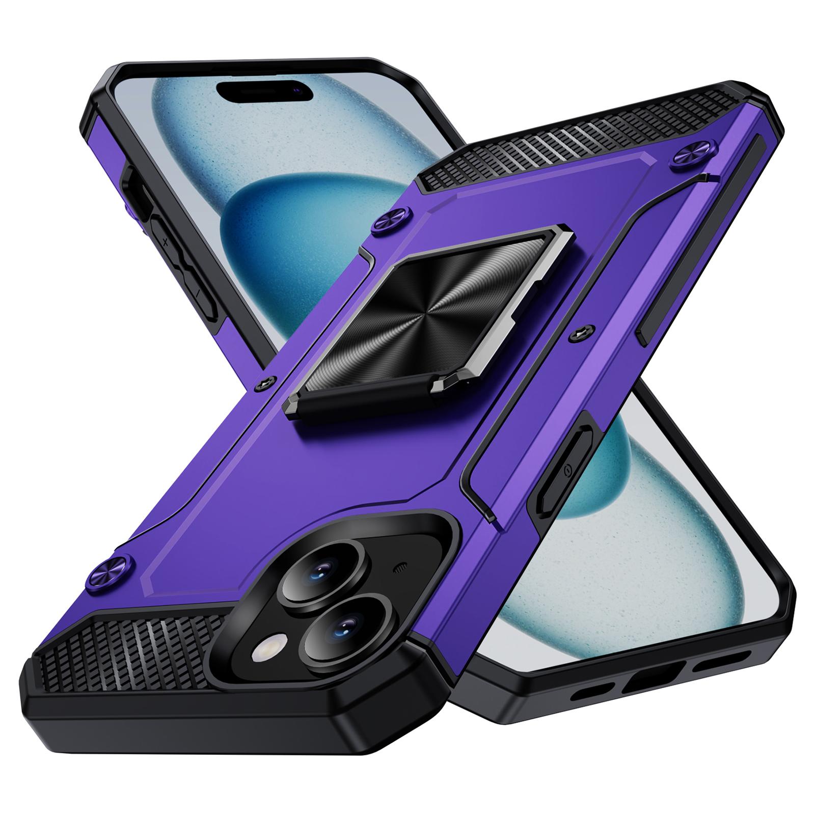 

For iPhone 15 Case Ring Holder PC+TPU Corner Cushioning Phone Cover Purple