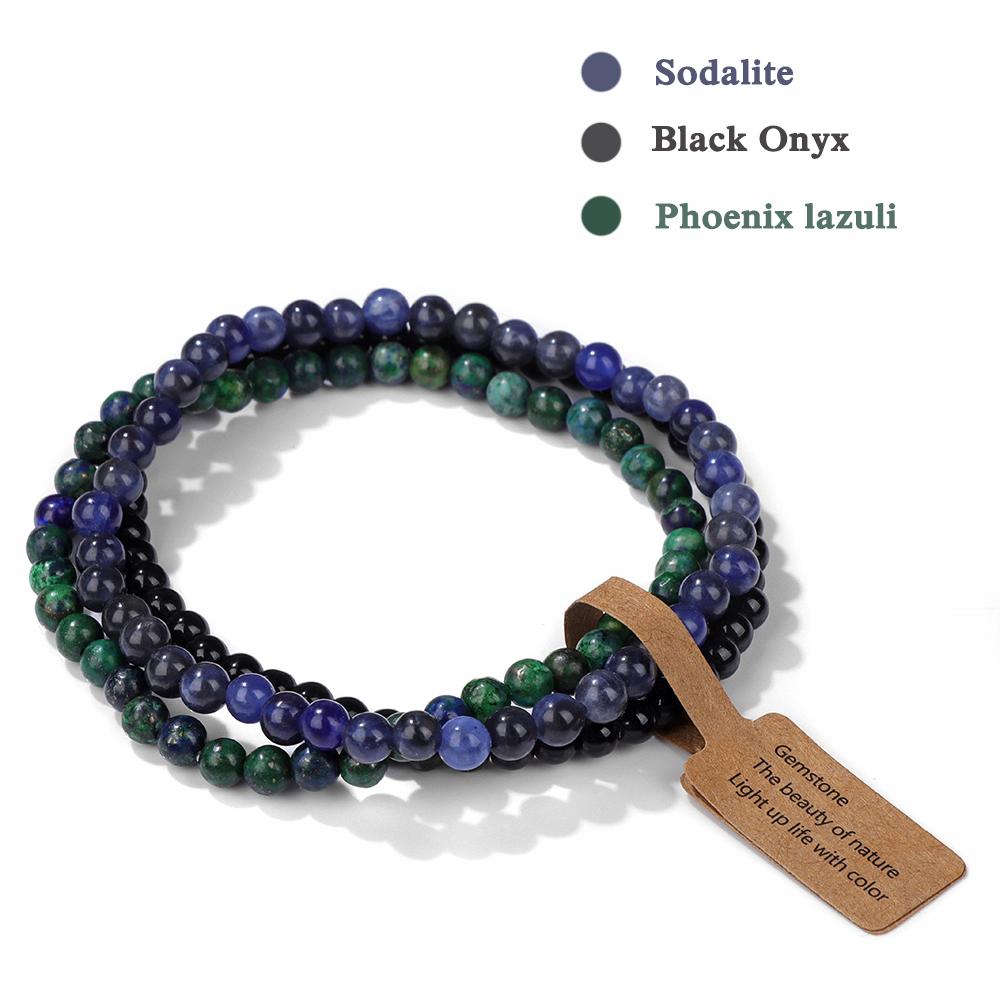 3Pcs/set Natural Green Stone Bracelet 4mm Moss Agates Black Onyx Cat Eye Beads Elastic Bracelets For Women Men Simple Jewelry