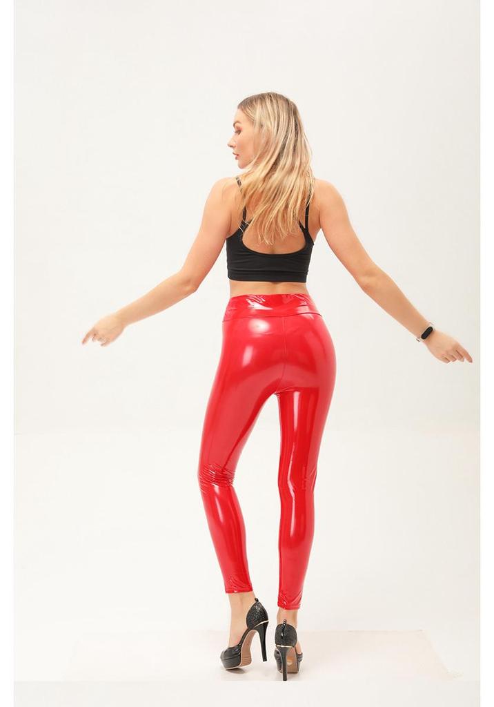 Pantaloni da Donna a Vita Alta in Ecopelle PU - Autunno/Inverno, Lunghezza 9/10, Elasticizzati, Lucidi a Specchio, Colorati