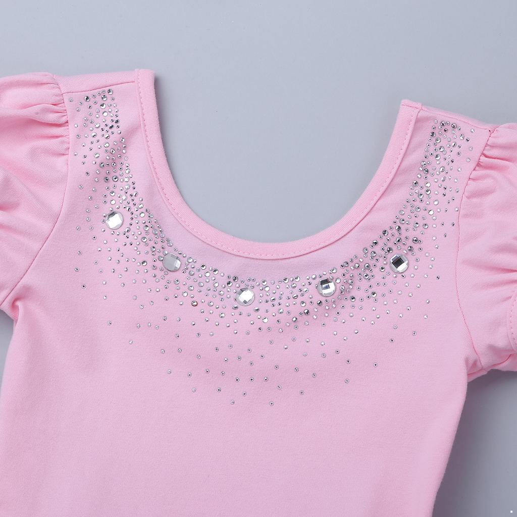 Kids Girls Dance Short Sleeves Ballet Mesh Tutu Dress Child Dancewear Costumes