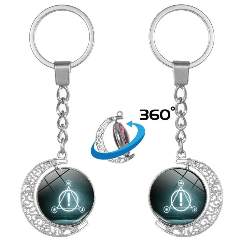 Tafree Double-sided Alternative Rock Panic Keychain with Gem Pendant
