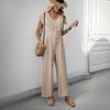 Damen Jumpsuit für Freizeit und Urlaub, einfacher V-Ausschnitt, einfarbig, elastisch, hohe Taille, weites Bein