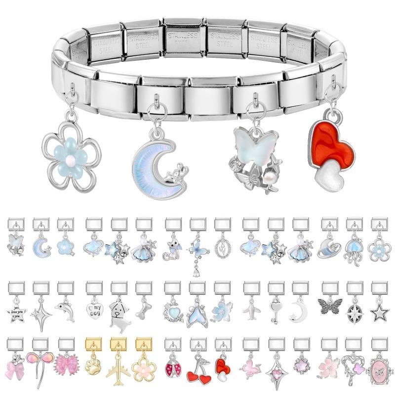3Pcs/Set Brilliant Butterfly Moon Cherry Flowers Pendant Italian Charm Links Fit 9mm Stainless Steel Bracelet DIY Making Gift