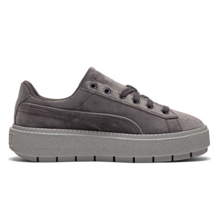 Puma Platform Trace V Fabric Leather Comfortable Stylish Durable Lightweight Low-Top Sneakers Women sneakers Gray 372613-03