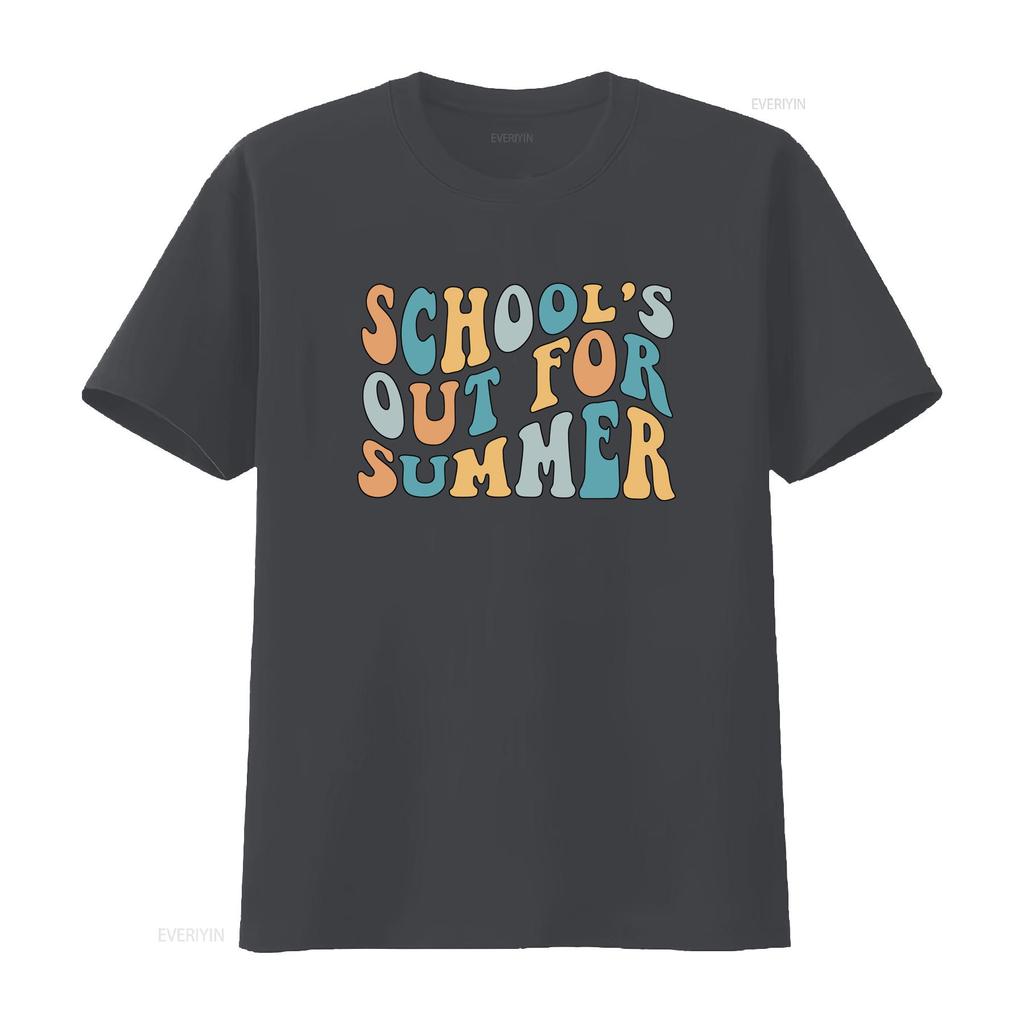Groovy Retro Schools Out For Summer Slogan Print Casual T Shirt vintage Washed homme Versatile Breathable Unisex