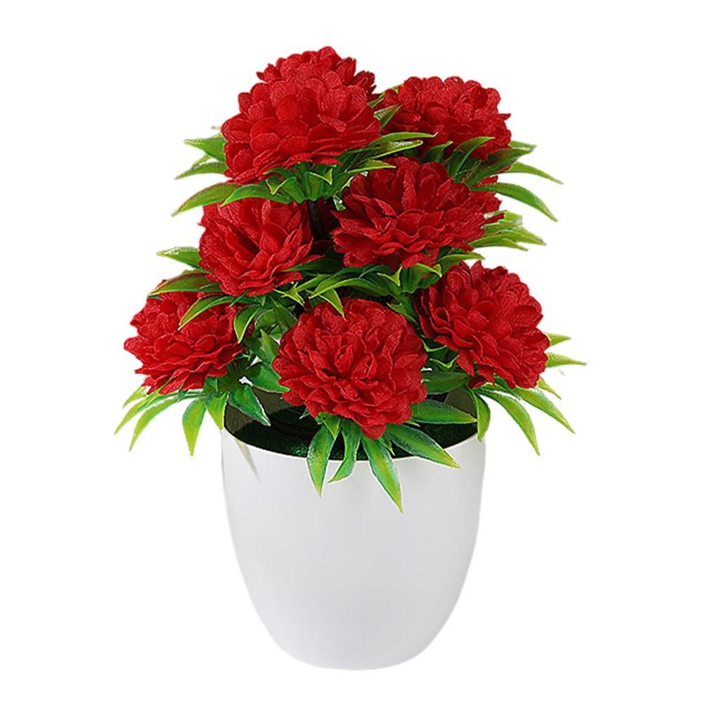 12Heads Artificial Flower Bonsai White Flowerpot Globe Chrysanthemum Green Grass Potted Green Grass Multicolor красный