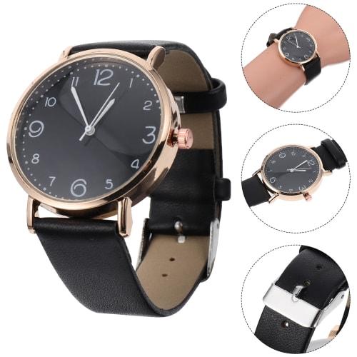 LEDMOMO Women's Waterproof Watch, Juvia Analog Watch with Leather Strap, Black, Perfect for Junior High School Girls and Exams