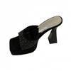 2025 black fashion thick-soled thick-heeled rhinestone decorative sandals women's new summer