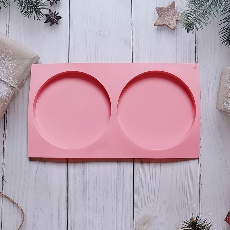 Pink 2-Hole Circular Cake Silicone Mold Flat Tube Chocolate Dessert Kitchen Baking Mold