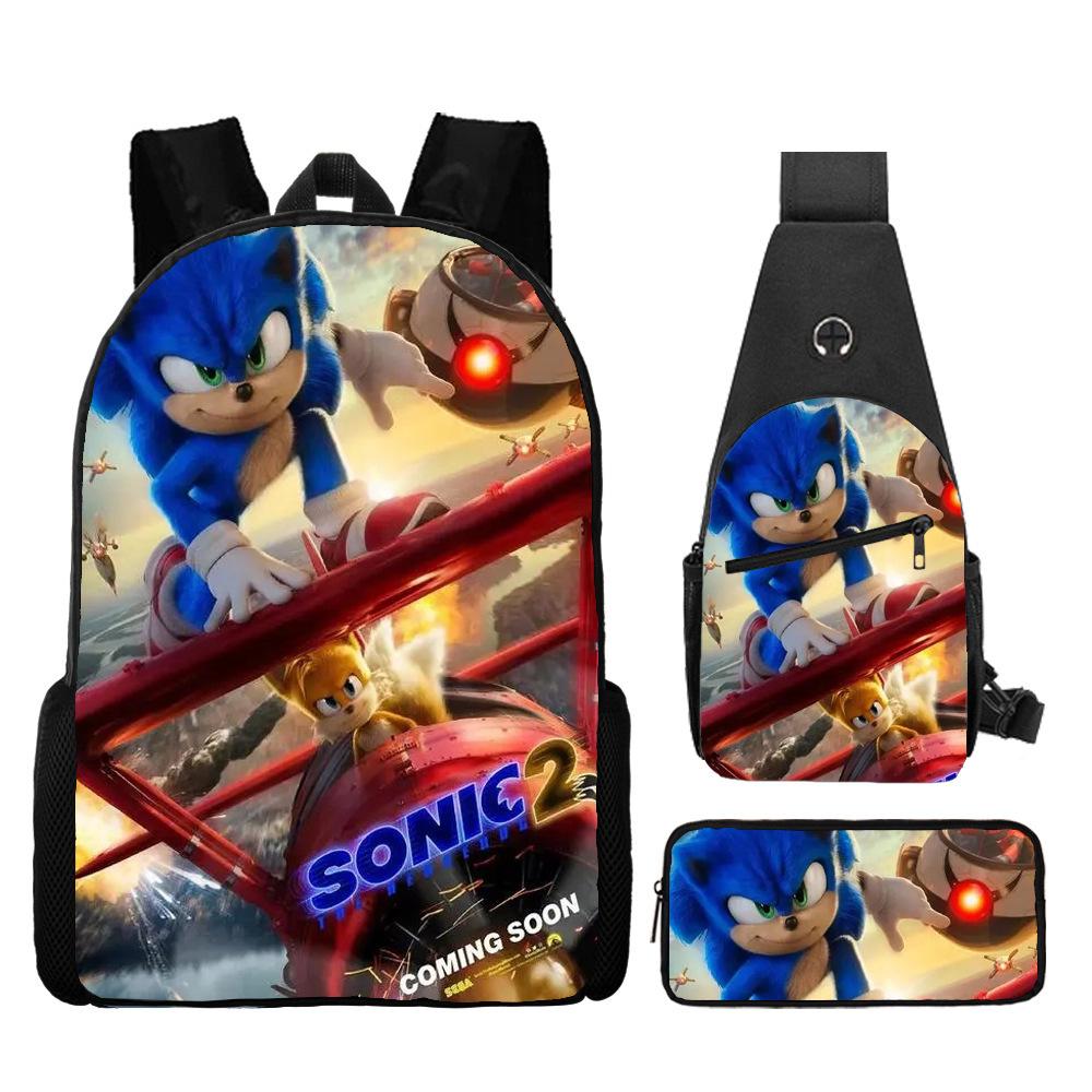 Backpack, Primary School Student Animation Schoolbag, Cartoon Backpack, Satchel, Pencil Bag, Three-Piece Set.
