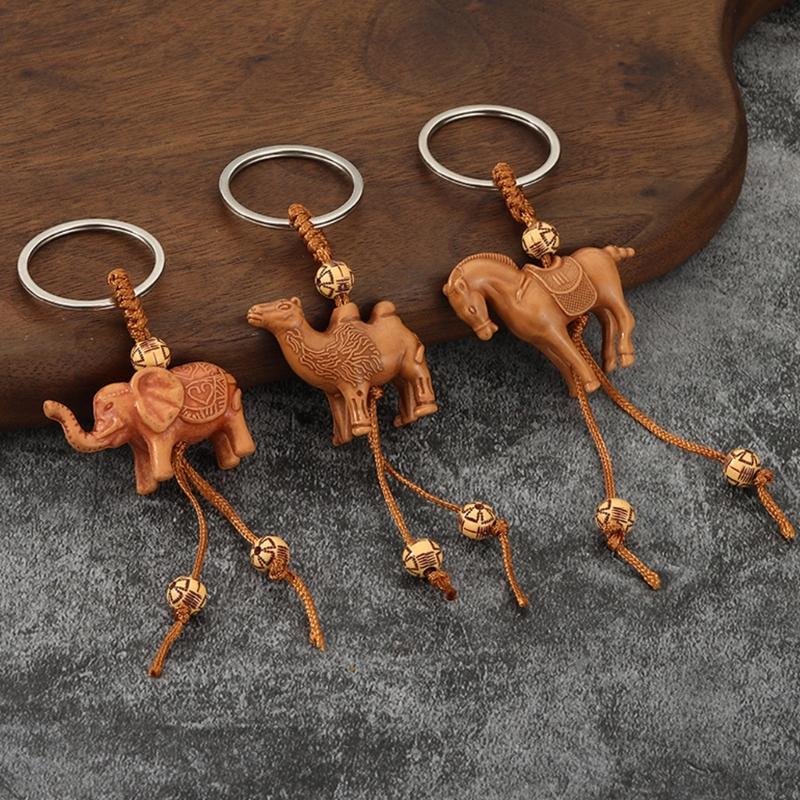 Sturdy Zinc Alloy Animal Keychain Lightweight Compact Featuring 3D Wood Effect Horse Camels Turtles Designs for Personalization